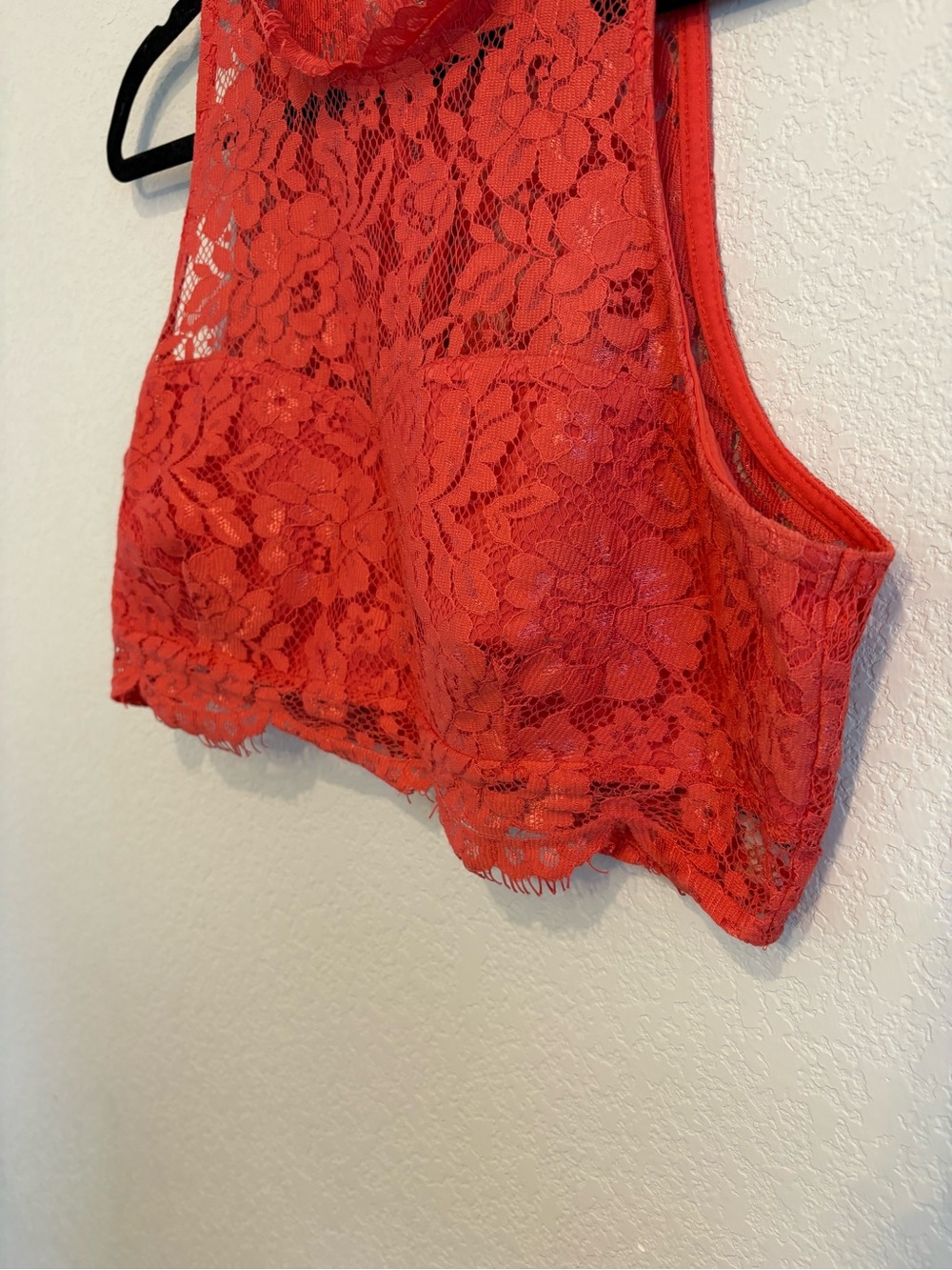 Topshop Coral Lace Crop Top Sleeveless High Neck US 12 - Picture 5 of 13